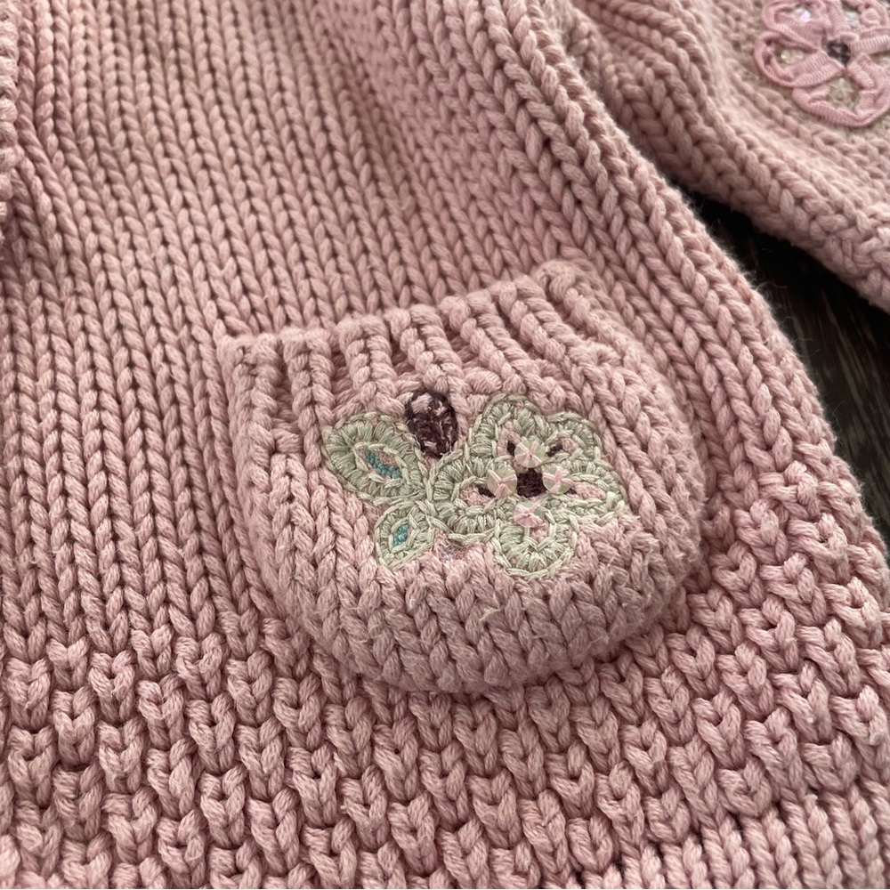 Next Pink Baby Girl Crochet Floral Applique Embroidery Cardigan Sweater - Picture 7 of 9